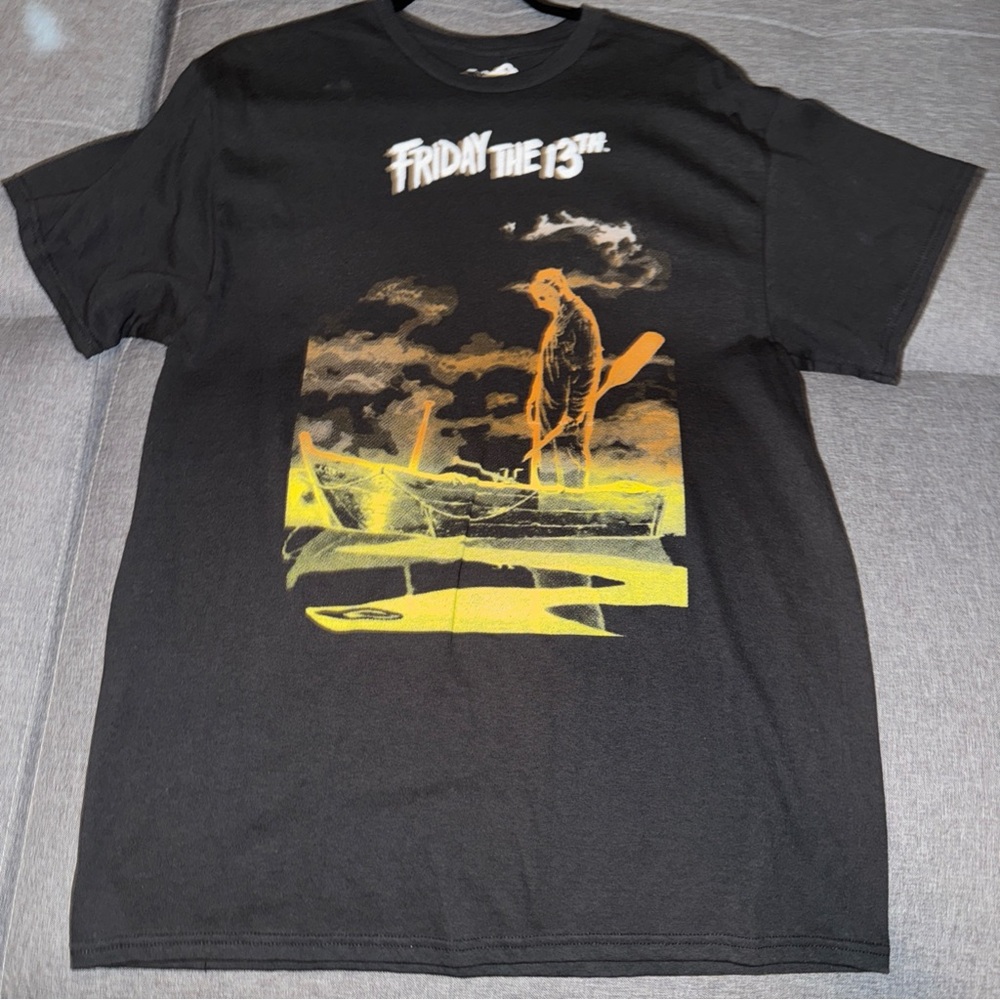 NWT Friday The 13th Orange Jason T-Shirt Horror Halloween Size L Black